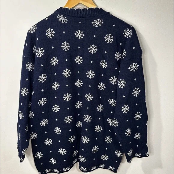 VTG Nutcracker Festive Teddy Bear Sweater Blue White Funky Hippie Boho Size L - Picture 6 of 6